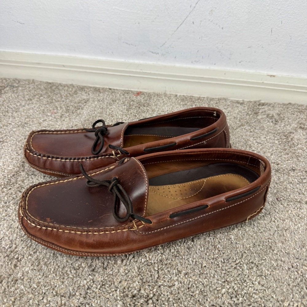 LL Bean Mens Brown Leather Driving Moccasins Slippers Loafers Size 11 D 197690